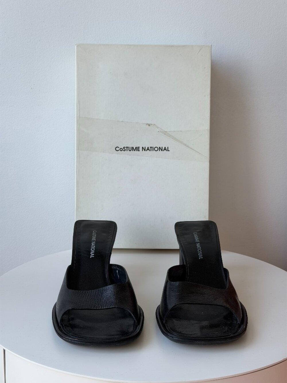Vintage Costume National Black Leather Mules / Size 37 1/2 (7.5) Womens